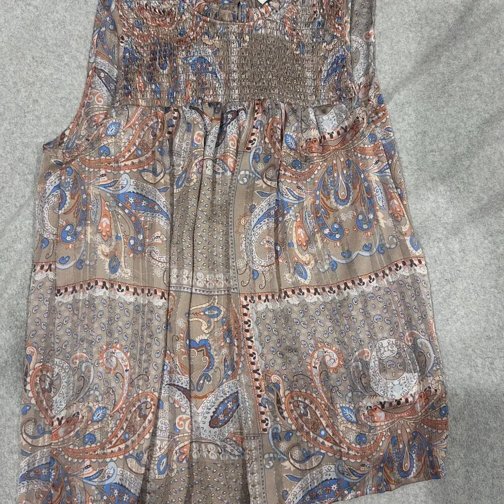 Rachel‎ Zoe Sleeveless Paisley Blouse Women’s Small Boho Smocked Top - Picture 2 of 6
